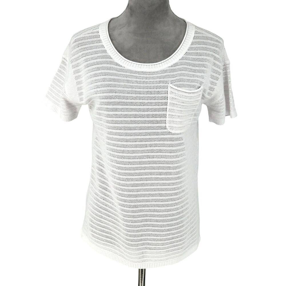 T by Talbots Sweater Petites SP PS White Semi Sheer Cotton Lightweight Coastal